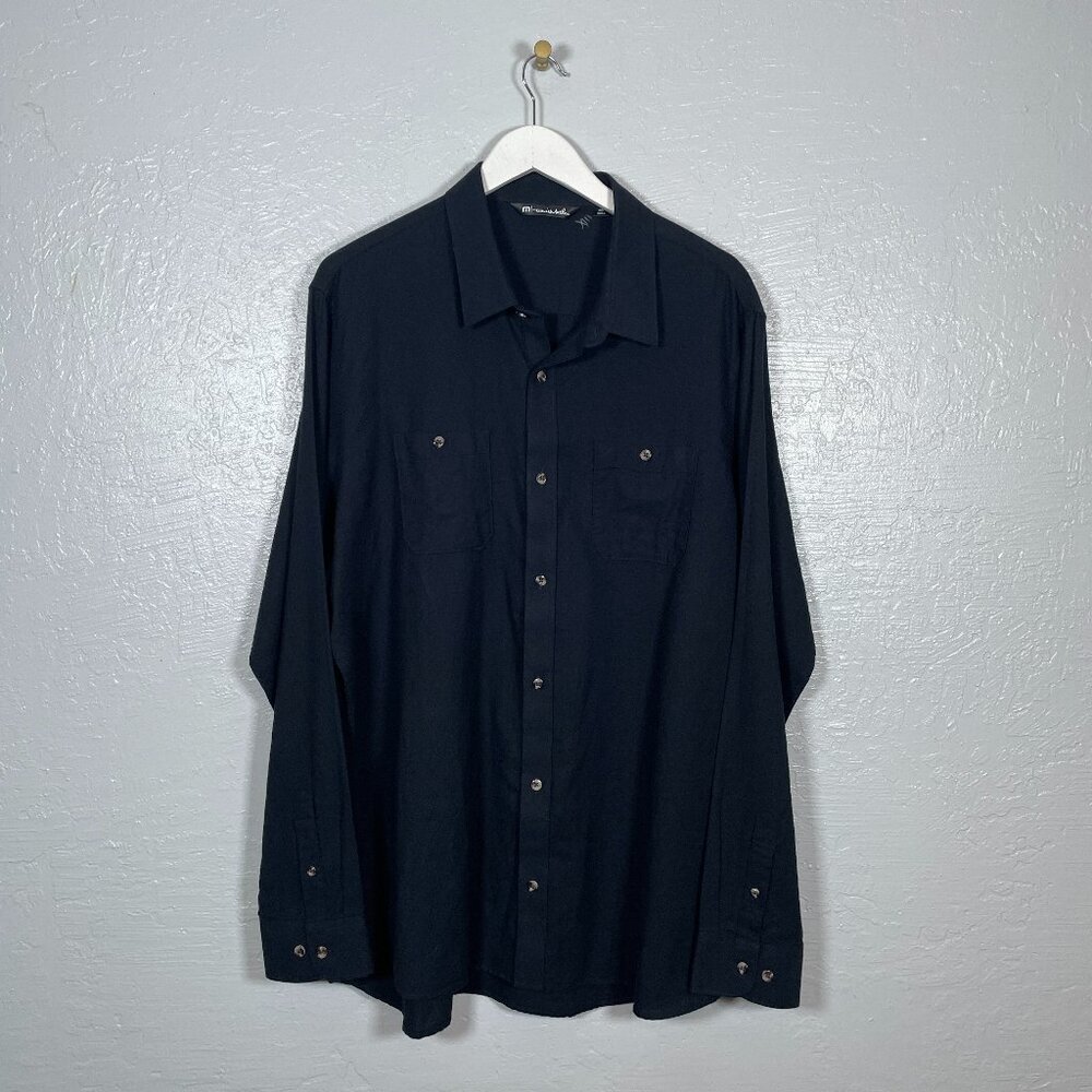 Travis Mathew Men XXL Black Lightweight Woven Cotton Long Sleeve Shirt Golf